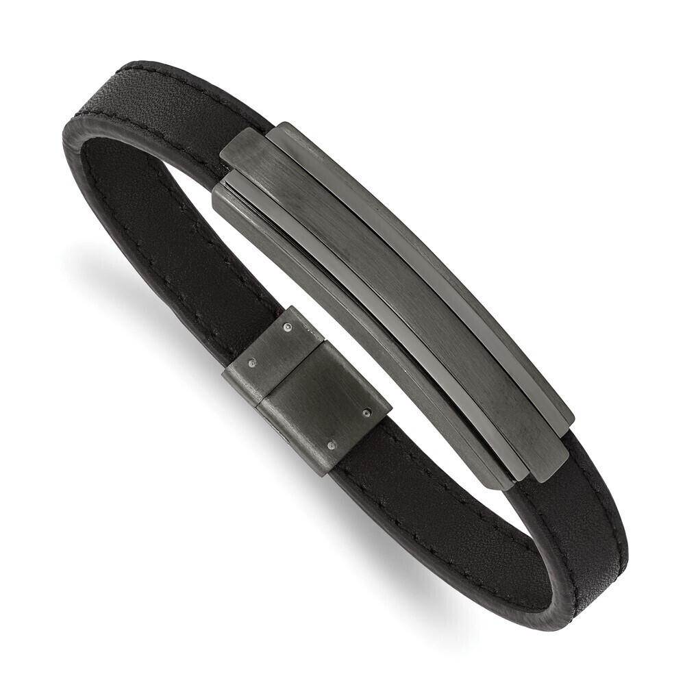 Kazi Luxury Stainless Steel Brushed & Polished GunMetal IP Black Rubber 8.5in